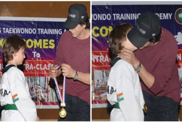 AbRam gets medal from Shah Rukh Khan at Taekwondo match