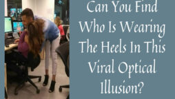 Wearing heels and white pants Nice office pic optical illusion baffles