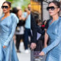 Victoria Beckham looks glamorous in blue metallic dress