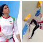 Elnaz Rekabi, an Iranian rock climber, greets supporters
