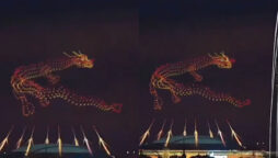 Drones make dragon in night sky