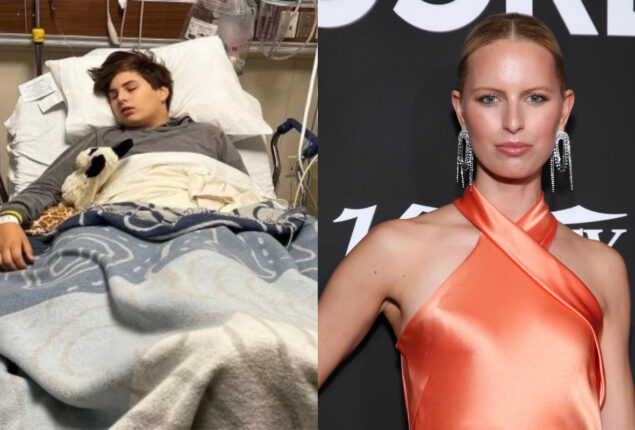 Karolna Kurkova’s son had ankle surgery