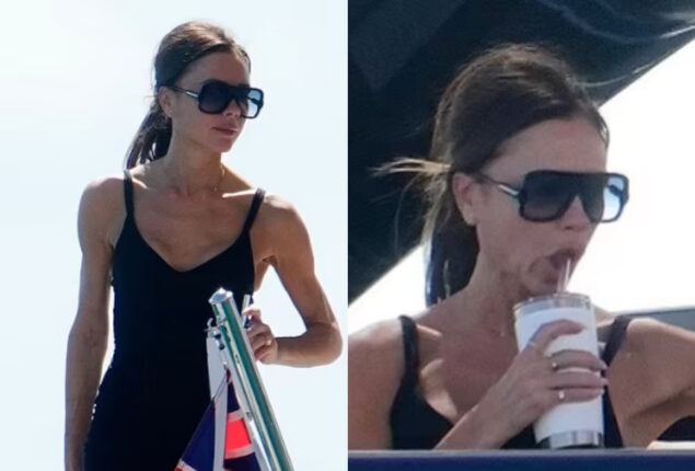 Victoria Beckham showed her physique in extremely short black playsuit