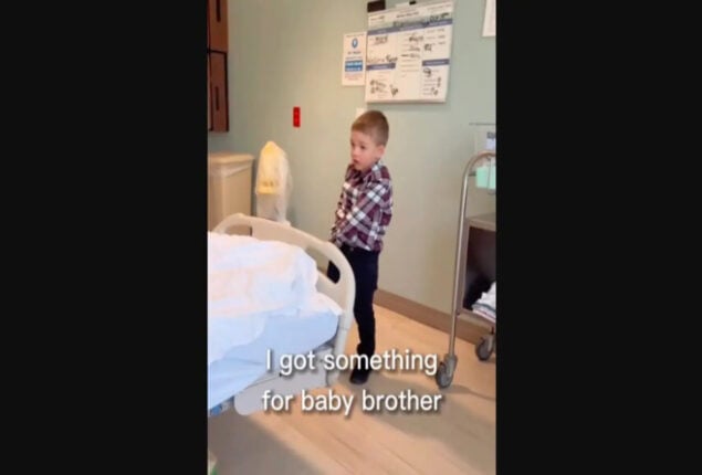 Boy gives newborn sibling nice present, then does this. Watch