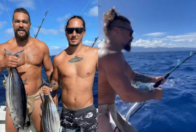 Jason Momoa exposes all while offshore fishing in a little loincloth
