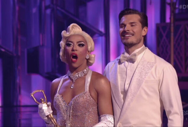 Shangela and Gleb react upon performing on “DWTS” while wearing the chicken