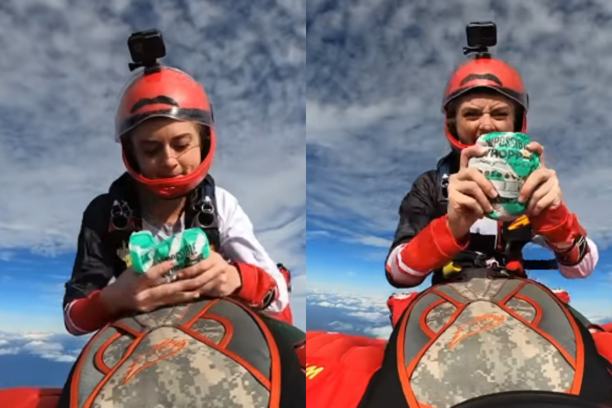 skydiving while eating burger