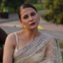 Nausheen Shah proves her style game in cream gold see-through saree