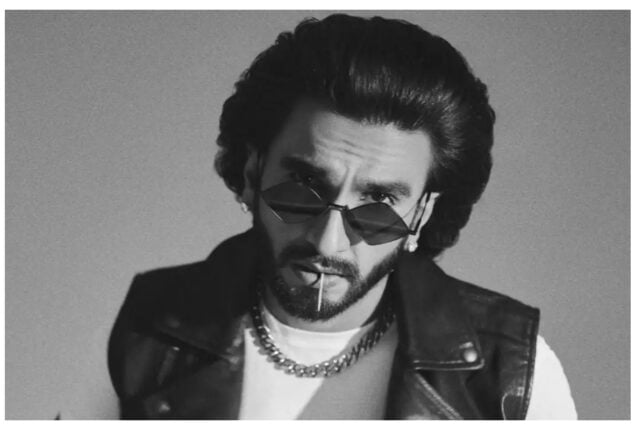 Ranveer Singh wears a black leather jacket and cool sunglasses