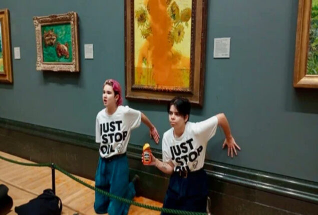 WATCH: Climate activists throw tomato soup onto the iconic “Sunflowers” artwork
