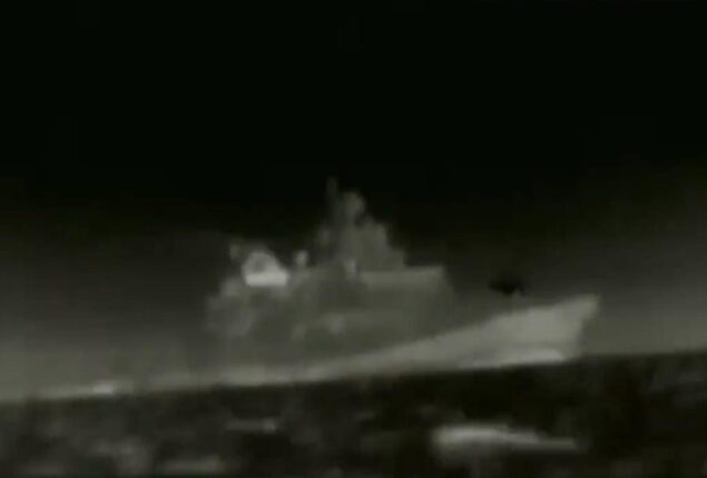 Ukrainian kamikaze drone hits Russian battleship in stunning clip