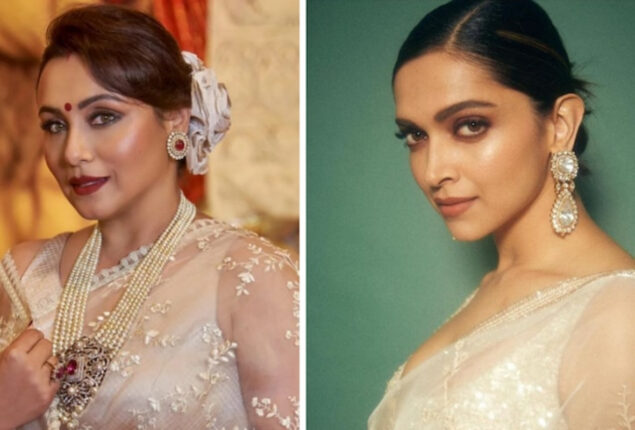 Which actress styled this white Sabyasachi saree better, Rani Mukerji or Deepika Padukone?