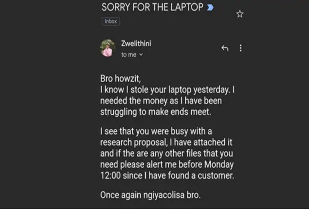 Thief Apologizes