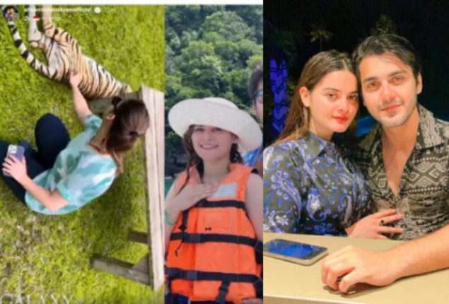 WATCH: Minal Khan and Ahsan Mohsin playing with Tiger on vacation in Thailand