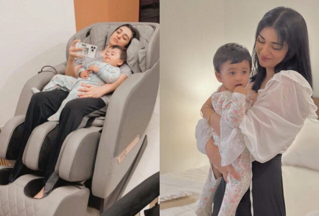 Sarah Khan chilling and relaxing with her baby Alyana Falak
