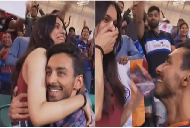 A man proposes to his girlfriend during India vs Netherlands match