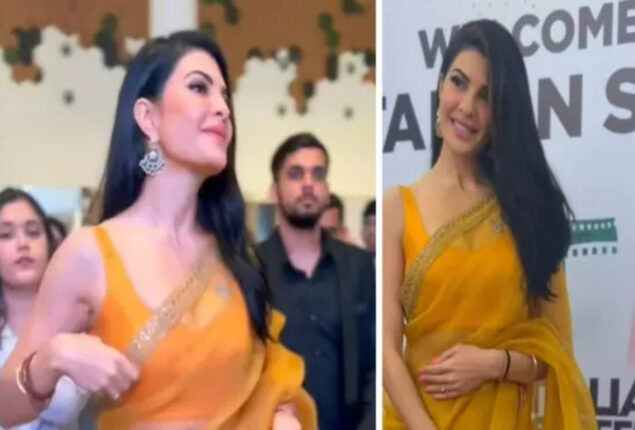 Jacqueline makes public appearance at an event, stuns in saree