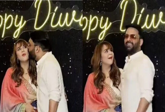 Kapil Sharma’s wife Ginni Chatrath blushes as he kisses her