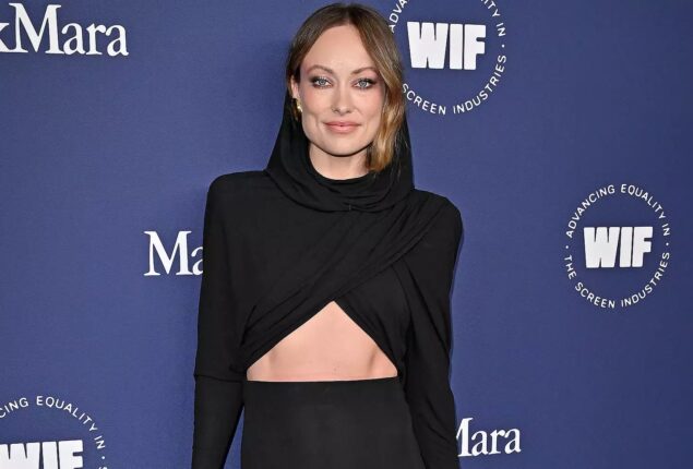 Olivia Wilde Bears Her Midriff in Slim Black Gown