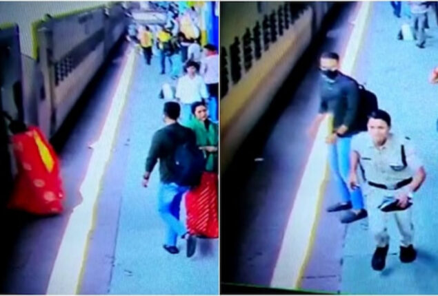 RPF officer save woman who fell in platform gap as train left station