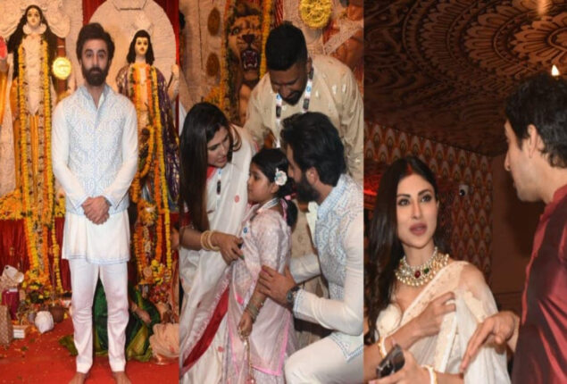 Ranbir Kapoor, Ayan, Mouni dress in ethnic outfits as they visit puja