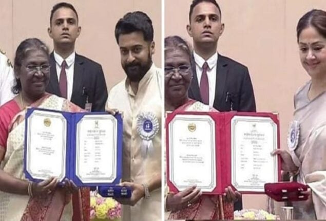 Suriya dedicates National Award to ‘Anbana’ fans; shares photo with Jyothika, kids, and parents