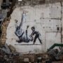 Banksy paints gymnastics painting on a building Russia shelled