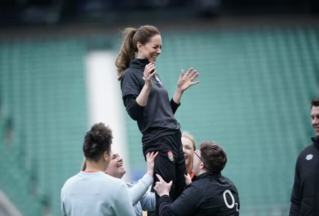 Kate Middleton starts laughing at fellow rugby players request
