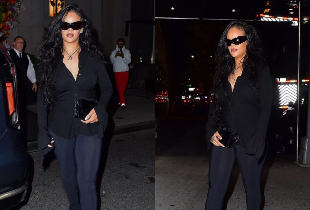 Rihanna displays her fit physique in low-cut blouse for dinner in NYC