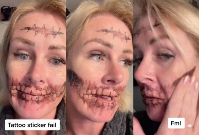 Gran puts freaky clown tattoo on face and it won’t come off