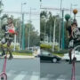 Watch: Man Rides One-Wheel Cycle at Red Light