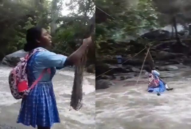 Watch: Girl ziplining over river to school becomes famous