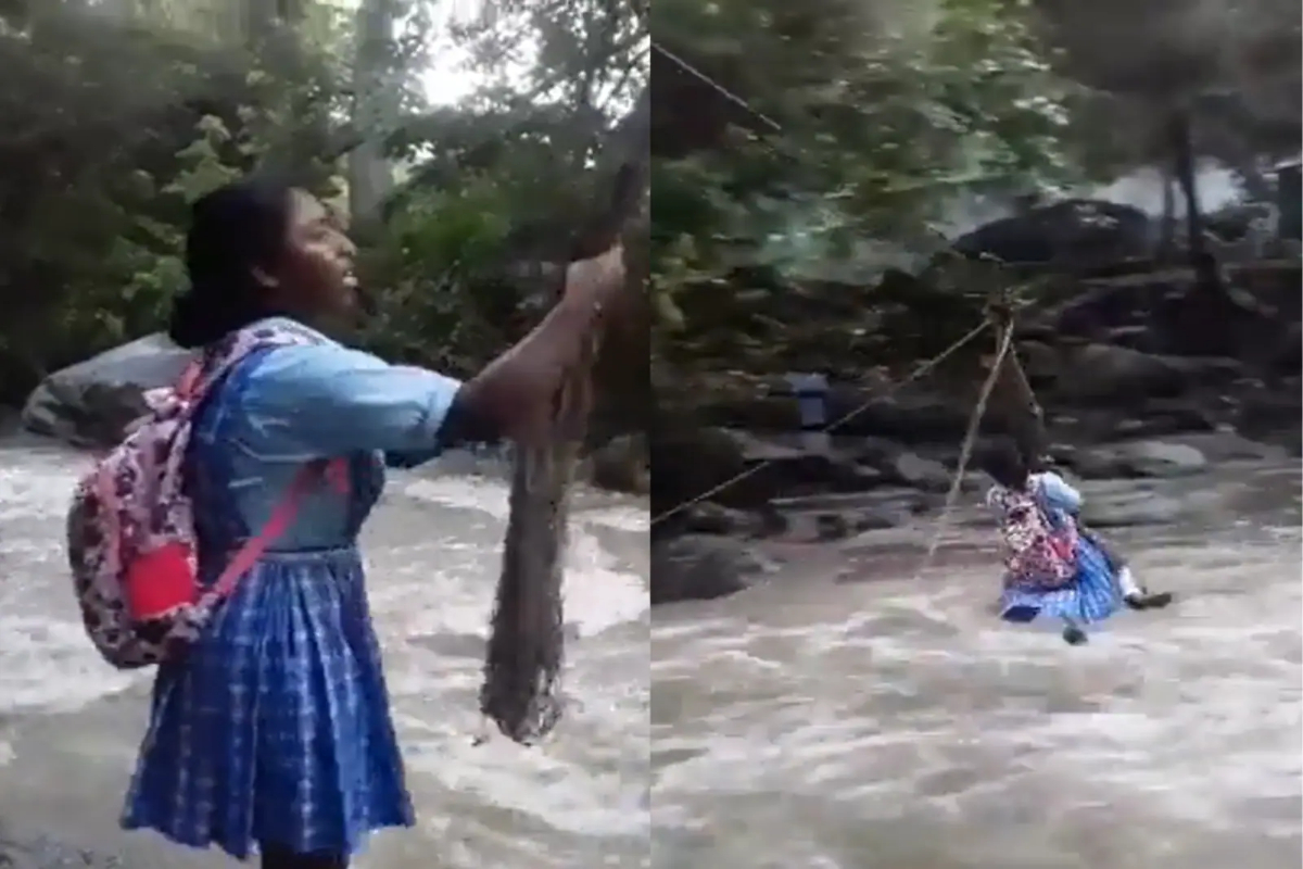 Girl ziplining over