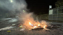 Firefighters and police uses fireworks and petrol bombs in Scotland