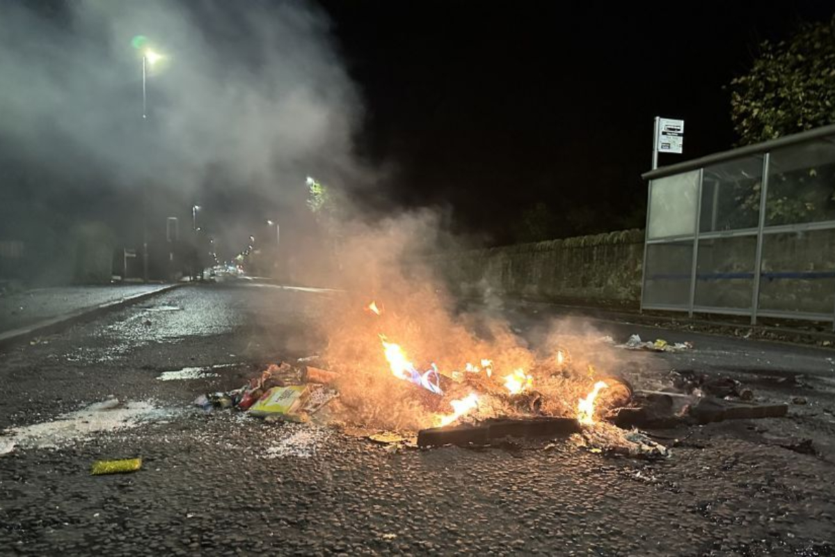 Firefighters and police uses fireworks and petrol bombs in Scotland