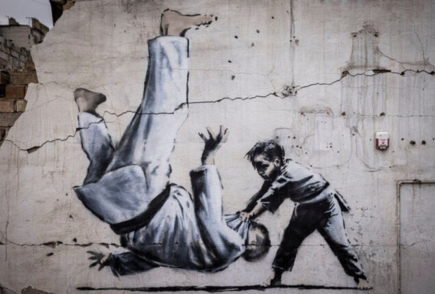 Ukrainian building gets Banksy mural after being shelled