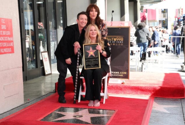 Christina Applegate sobs during her speech at the Hollywood Walk of Fame ceremony