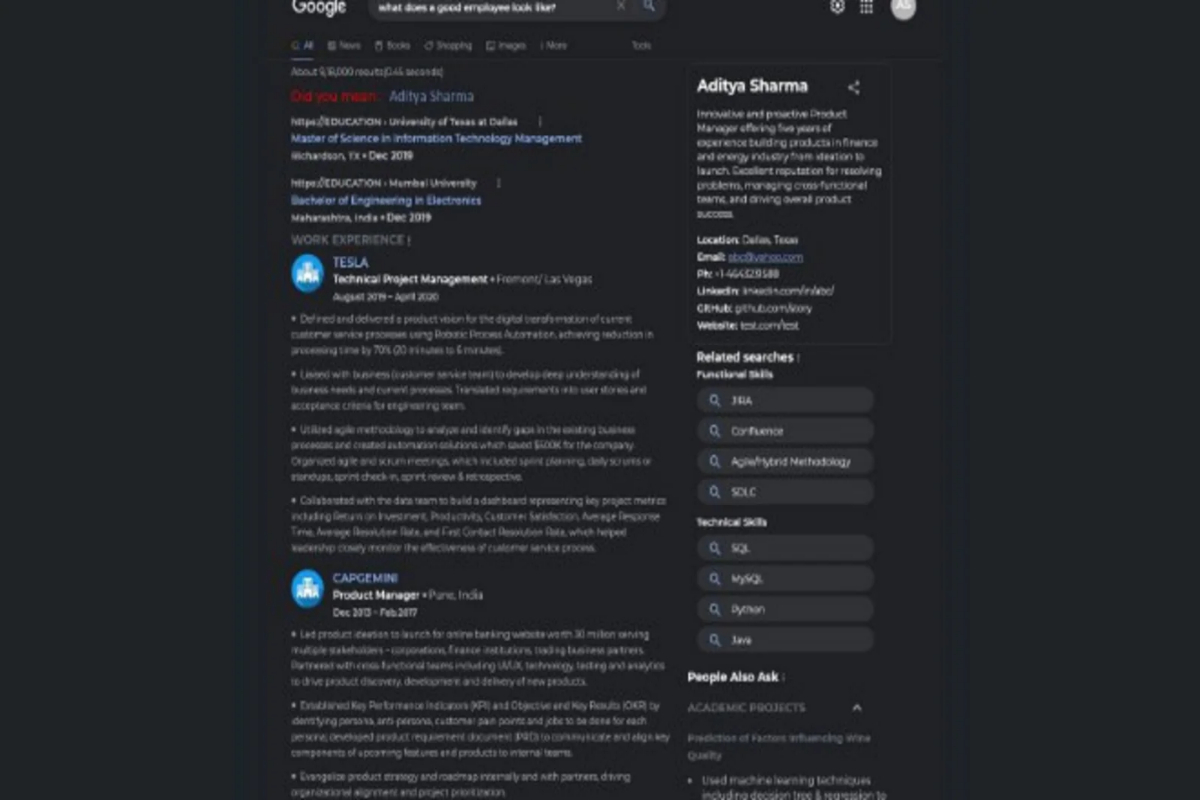 Man creative Google resume