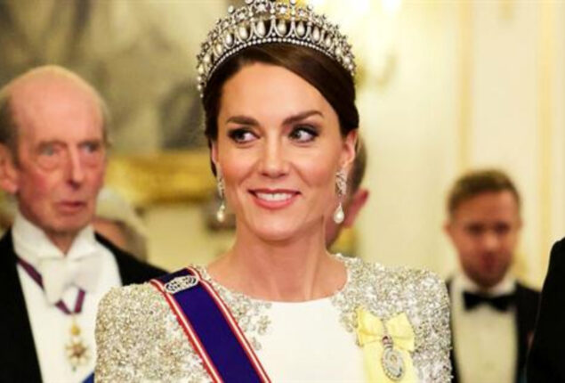 Kate Middleton is a vision in royal purple before a glamorous banquet