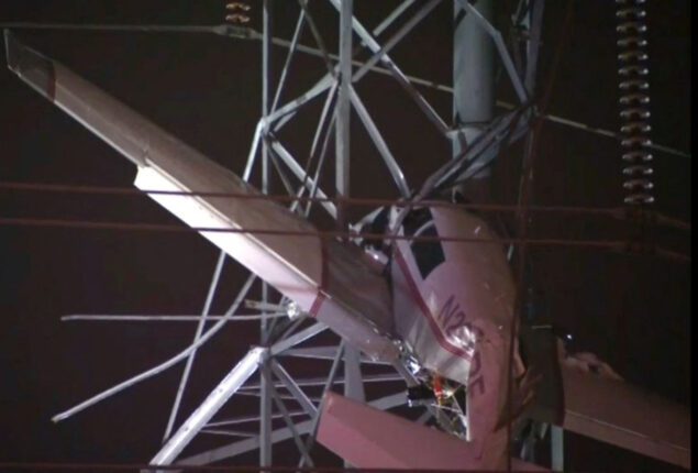 Plane crashes into high-voltage power cables in Maryland