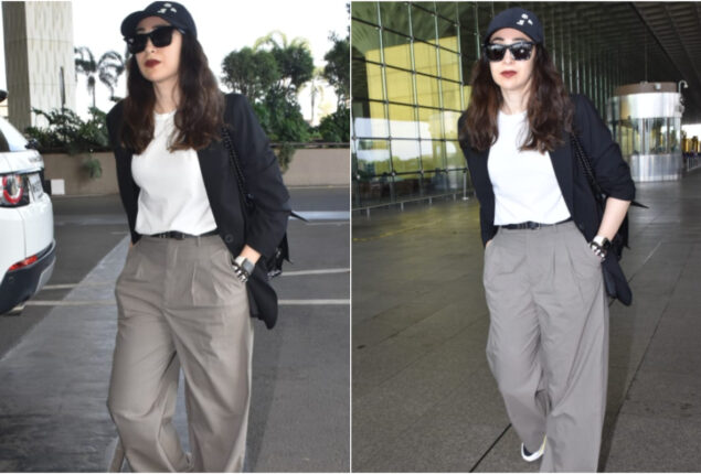 Karisma Kapoor looks stylish and semi-formal at the Airport