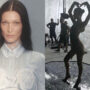 Bella Hadid wearing a crystal-covered catsuit in BTS look