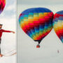 Slackliner between two hot air balloons in Brazil