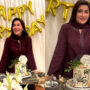 Shaista Lodhi cutting pre-birthday cake at drama set