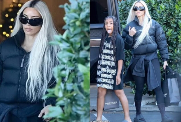 Kim Kardashian sports Yeezy slides as she enjoys shopping with her daughter North
