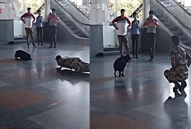 Internet is amazed by dog doing yoga with CISF officers at Delhi Metro station