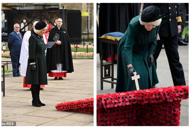 Camilla seems in good spirits as she honours war dead at Westminster Abbey