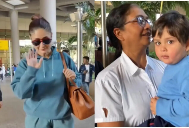 Kareena Kapoor Khan & Jeh Ali Khan twins in blue at airport