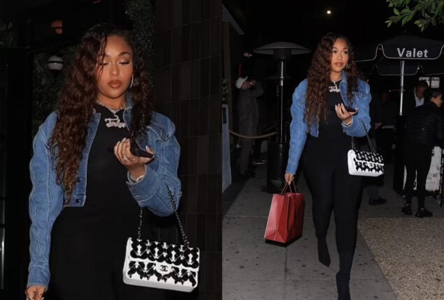 Jordyn Woods looks stunning in skintight black catsuit