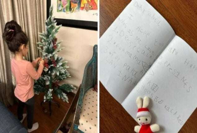 Inaaya Naumi Kemmu writes a letter to Santa ahead of Christmas